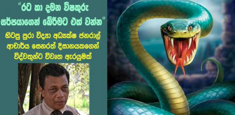 ‘රට කා දමන විෂකුරු සර්පයාගෙන් බේරීමට එක් වන්න’ හිටපු පුරා විද්‍යා අධ්‍යක්ෂ ජනරාල් ආචාර්ය සෙනරත් දිසානයකගෙන් විද්වතුන්ට විවෘත ඇරයුමක්!