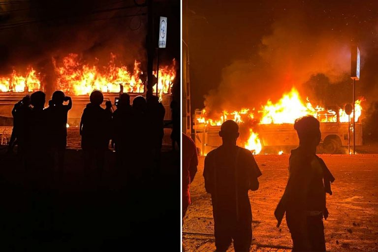 මිරිහානේ විරෝධතාවය අතරේ වාහන දෙකකට ගිනි තියයි ! (PHOTOS)