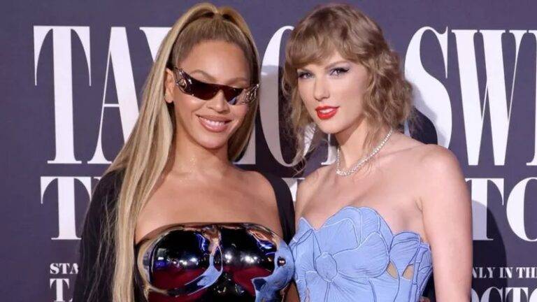 The Eras Tour චිත්‍රපටයේ මංගල දර්ශනයට ආ ටේලර් ස්විෆ්ට් සමඟ බියොන්සේ!