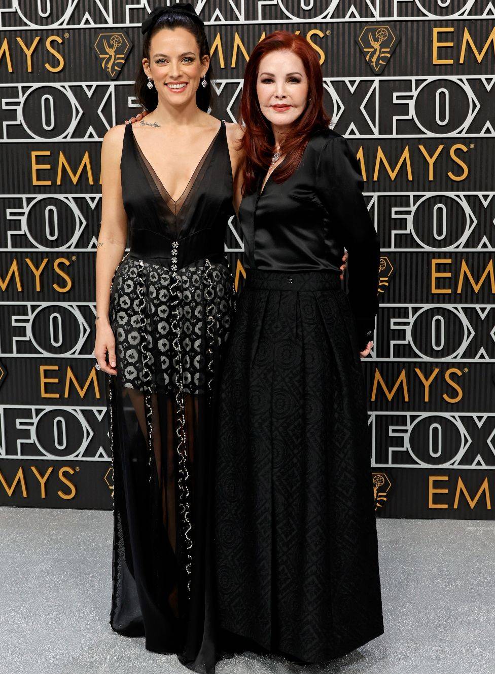 Riley Keough and Priscilla Presley attends the 75th Primetime Emmy Awards at Peacock Theater on January 15, 2024 in Los Angeles, California