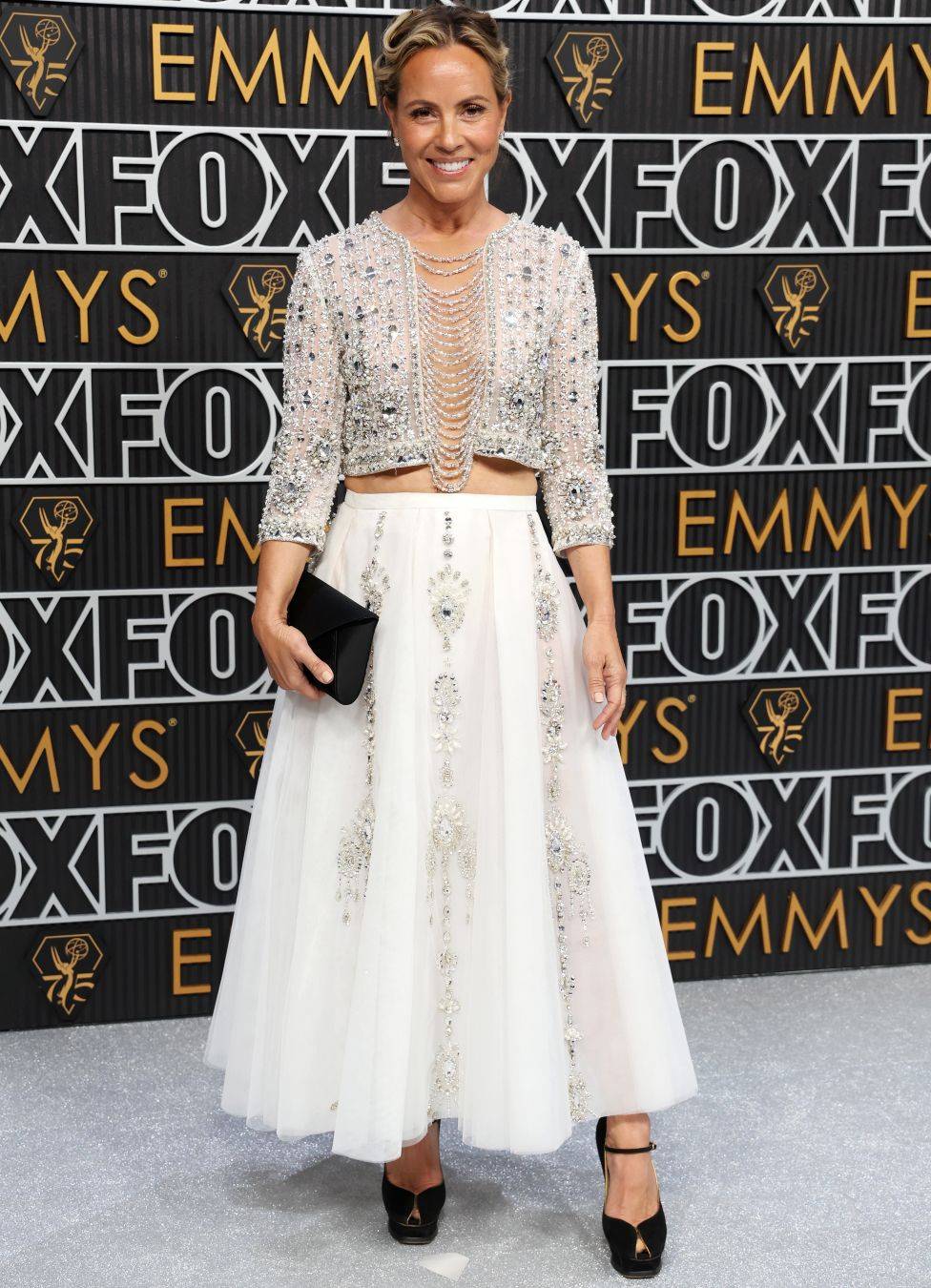 Maria Bello attends the 75th Primetime Emmy Awards at Peacock Theater on January 15, 2024 in Los Angeles, California.