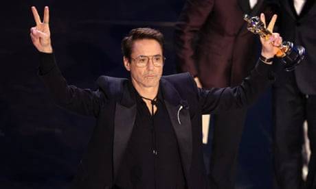 96th Academy Awards - Oscars Show - Hollywood<br>Robert Downey Jr. wins the Oscar for Best Supporting Actor for "Oppenheimer" during the Oscars show at the 96th Academy Awards in Hollywood, Los Angeles, California, U.S., March 10, 2024. REUTERS/Mike Blake