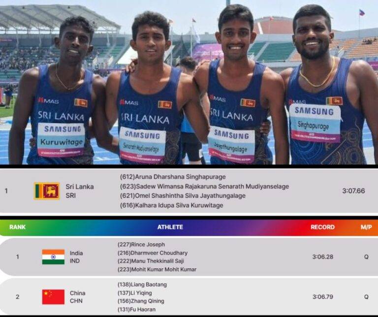 මීටර් 400 සහය දිවීමේ කණ්ඩායම මූලික තරගයෙන් එකට – මූලික තරග අතර හොඳම තෙවන කාලය