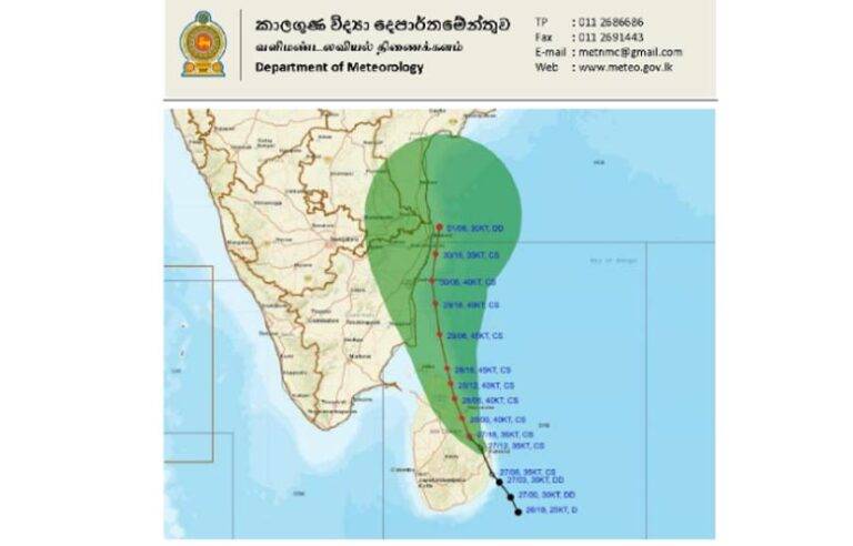 “දිට්වා” සුළිකුණාටුව ත්‍රිකුණාමලයට කිලෝමීටර් 50ක් දකුණෙන් – අද (28) අලුයම නිකුත් කෙරුණු රතු නිවේදනය මෙන්න !
