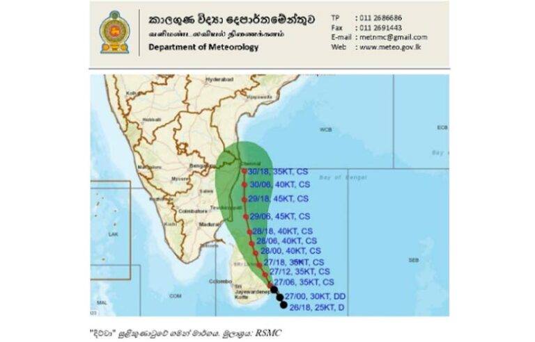 ශ්‍රී ලංකාව ආශ්‍රිත “දිට්වා” සුළිකුණාටුව පිලිබඳ රතු අනතුරු ඇඟවීම් නිවේදනයක්