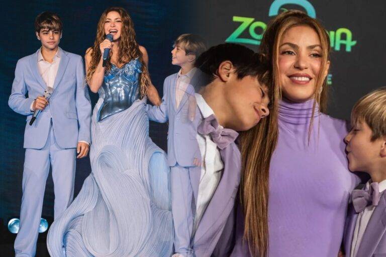 නිල් පාටින් සැරසී ලේ බැම්මේ හයිය පෙන්වූ shakira සහ ඇයගේ පුතුන් දෙදෙනා වේදිකාව හොල්ලයි!