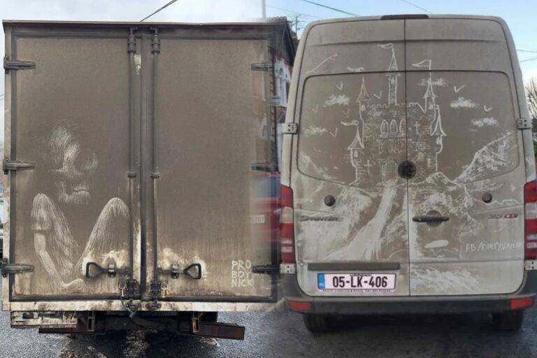 දූවිලි වලින් වැසුණු වාහන වලින් කලාවක් තනන ඈයෝ!