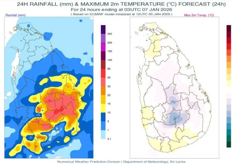ඇතැම් ප්‍රදේශවලට මිලිමීටර් 100 පමණ තද වැසි – අද (06) කාලගුණය