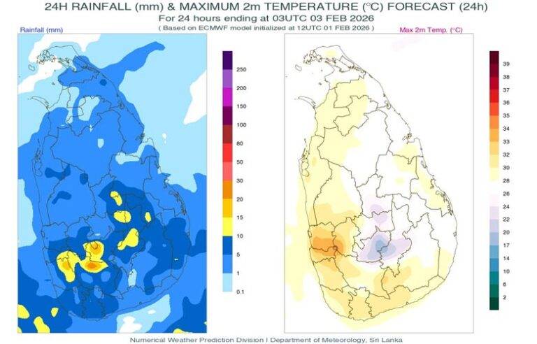ඇතැම් ප්‍රදේශවලට තරමක තද වැසි – අද (02) කාලගුණය