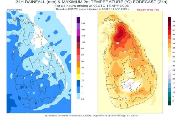 අද (15) දවසේ වැසි තත්වය සහ හිරු මුදුන් වන ප්‍රදේශ